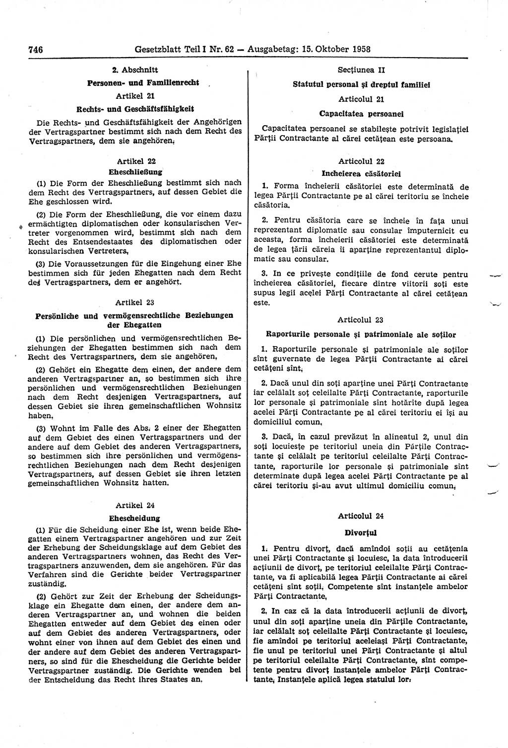 Gesetzblatt (GBl.) der Deutschen Demokratischen Republik (DDR) Teil Ⅰ 1958, Seite 746 (GBl. DDR Ⅰ 1958, S. 746)