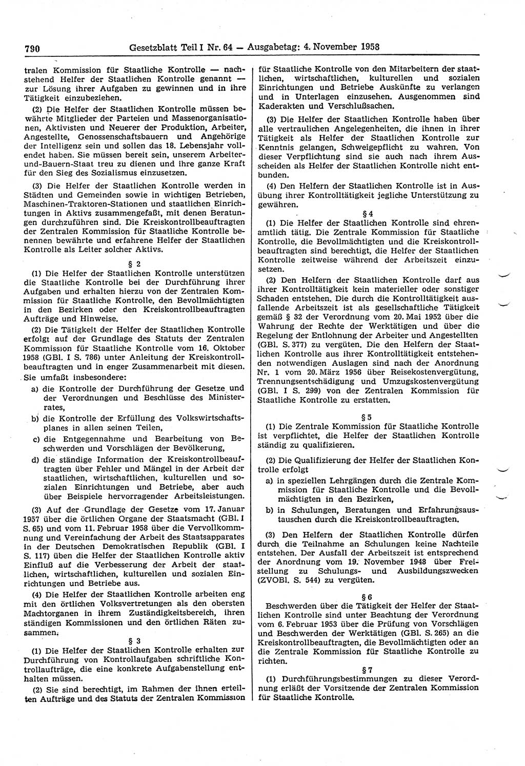 Gesetzblatt (GBl.) der Deutschen Demokratischen Republik (DDR) Teil Ⅰ 1958, Seite 790 (GBl. DDR Ⅰ 1958, S. 790)