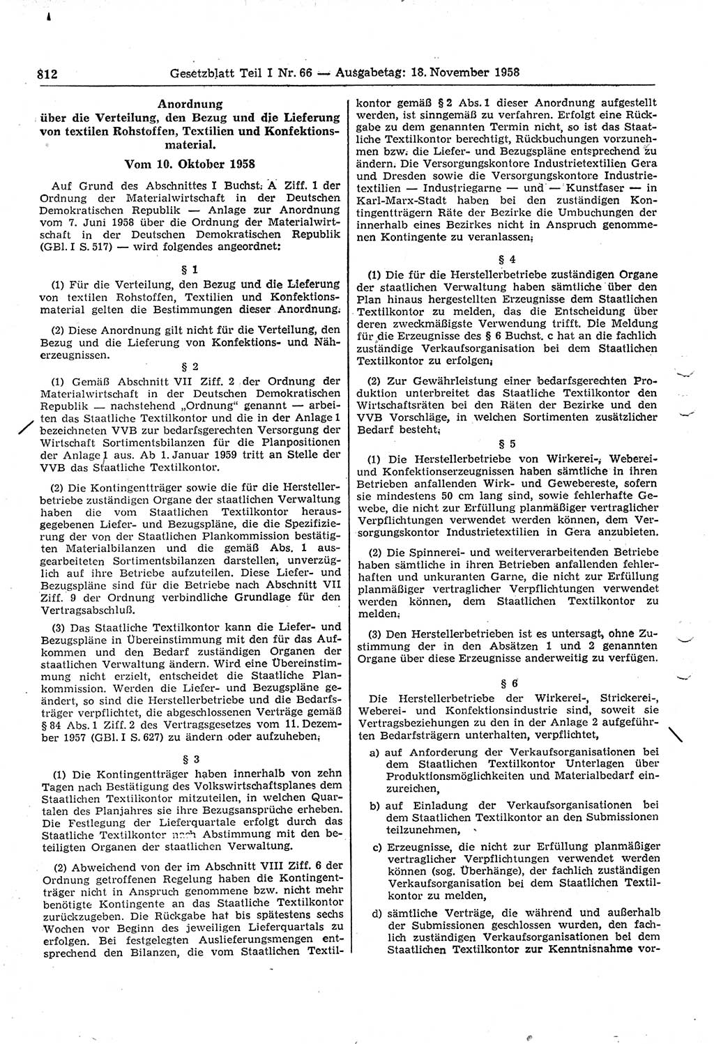 Gesetzblatt (GBl.) der Deutschen Demokratischen Republik (DDR) Teil Ⅰ 1958, Seite 812 (GBl. DDR Ⅰ 1958, S. 812)