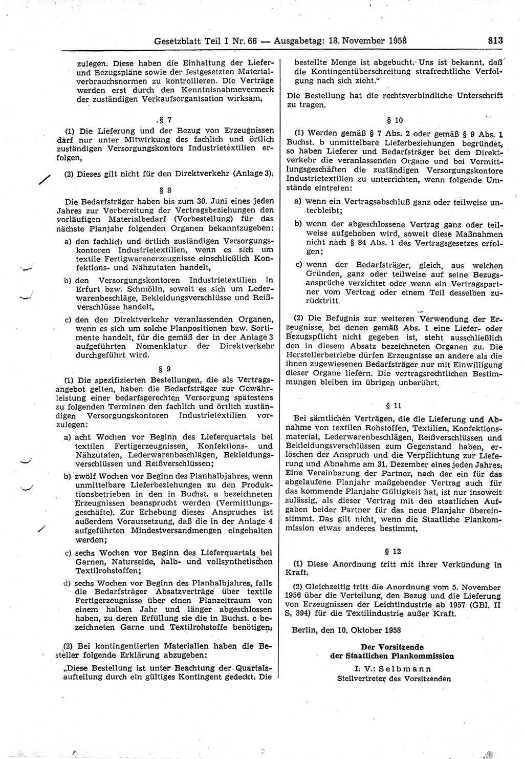 Gesetzblatt (GBl.) der Deutschen Demokratischen Republik (DDR) Teil Ⅰ 1958, Seite 813 (GBl. DDR Ⅰ 1958, S. 813)