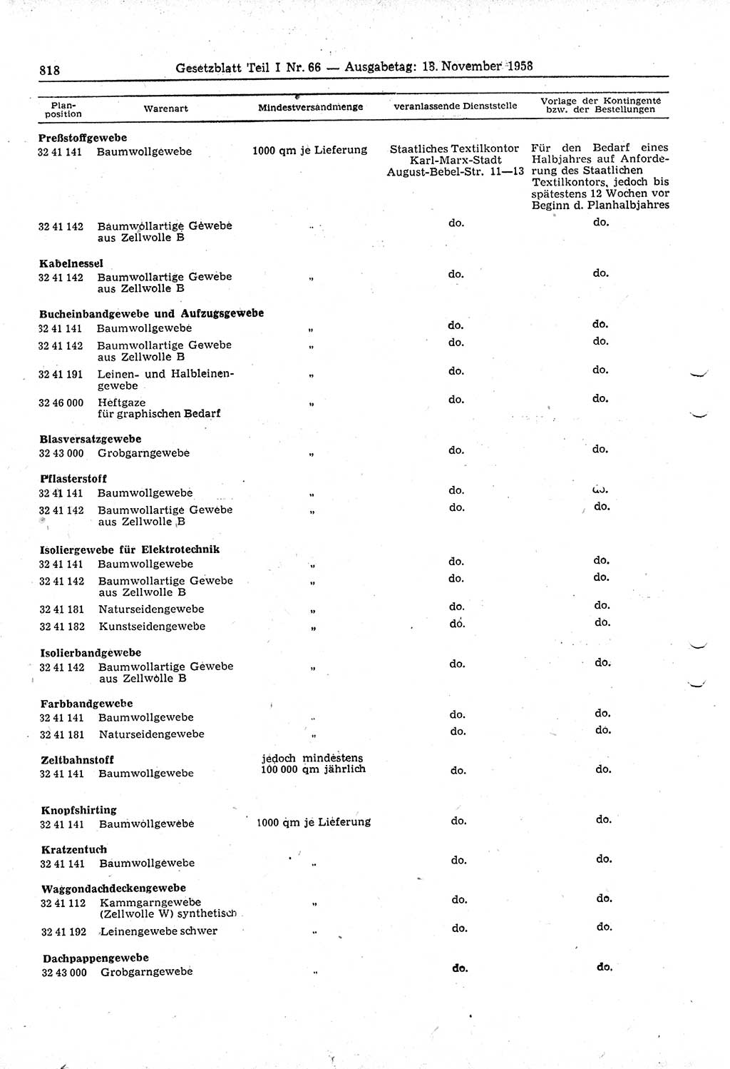 Gesetzblatt (GBl.) der Deutschen Demokratischen Republik (DDR) Teil Ⅰ 1958, Seite 818 (GBl. DDR Ⅰ 1958, S. 818)