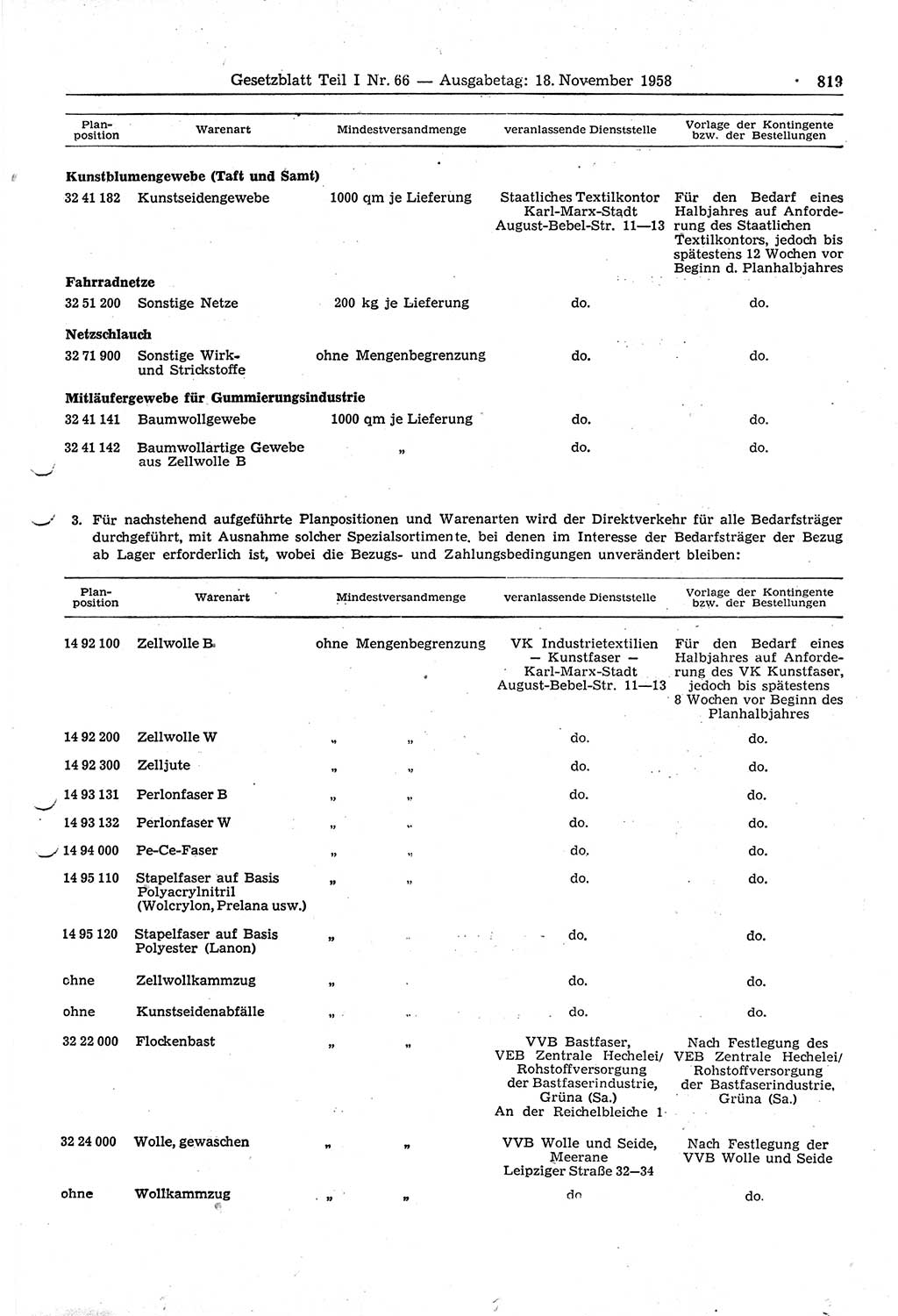 Gesetzblatt (GBl.) der Deutschen Demokratischen Republik (DDR) Teil Ⅰ 1958, Seite 819 (GBl. DDR Ⅰ 1958, S. 819)