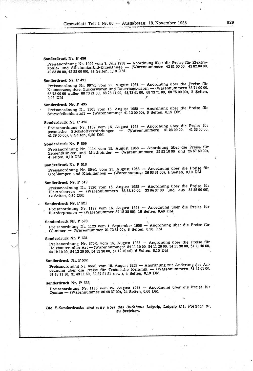Gesetzblatt (GBl.) der Deutschen Demokratischen Republik (DDR) Teil Ⅰ 1958, Seite 829 (GBl. DDR Ⅰ 1958, S. 829)