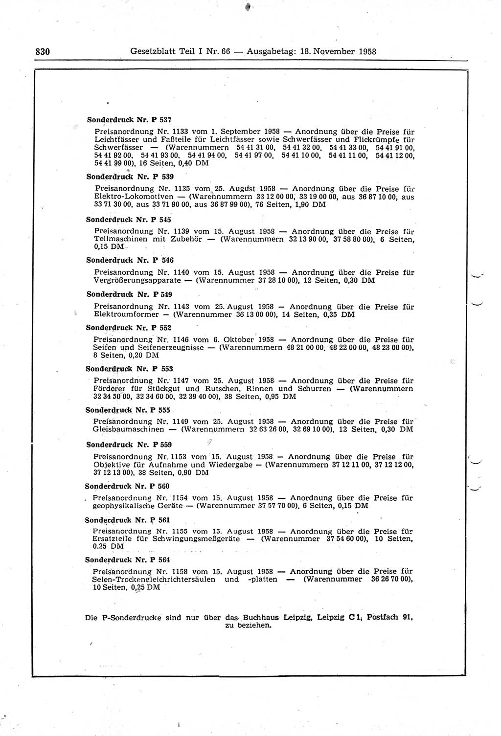 Gesetzblatt (GBl.) der Deutschen Demokratischen Republik (DDR) Teil Ⅰ 1958, Seite 830 (GBl. DDR Ⅰ 1958, S. 830)