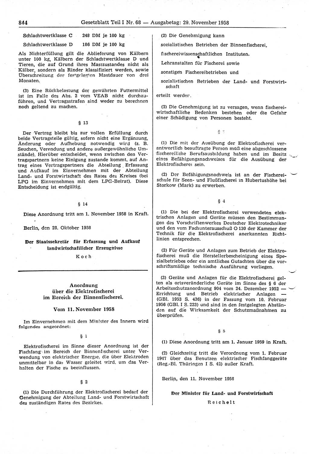 Gesetzblatt (GBl.) der Deutschen Demokratischen Republik (DDR) Teil Ⅰ 1958, Seite 844 (GBl. DDR Ⅰ 1958, S. 844)