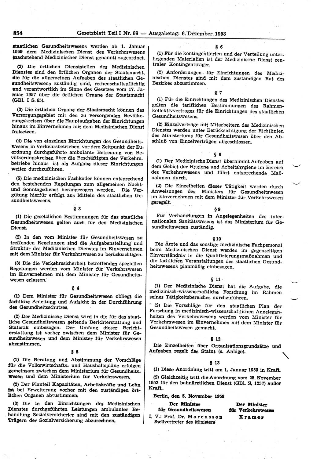 Gesetzblatt (GBl.) der Deutschen Demokratischen Republik (DDR) Teil Ⅰ 1958, Seite 854 (GBl. DDR Ⅰ 1958, S. 854)