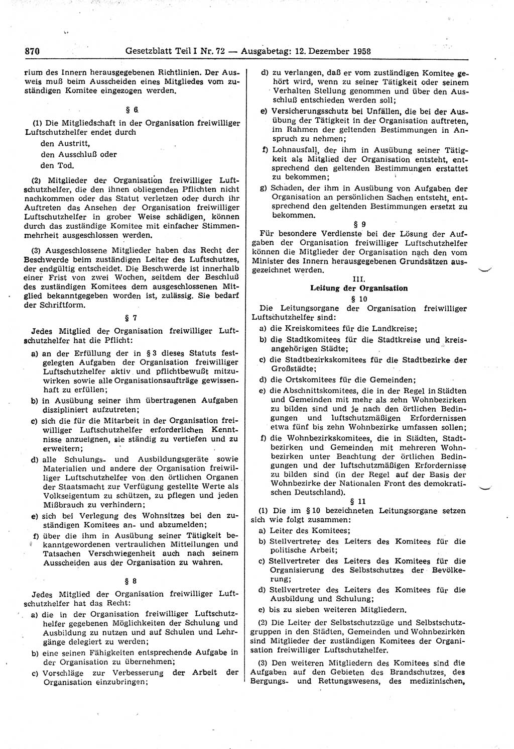Gesetzblatt (GBl.) der Deutschen Demokratischen Republik (DDR) Teil Ⅰ 1958, Seite 870 (GBl. DDR Ⅰ 1958, S. 870)