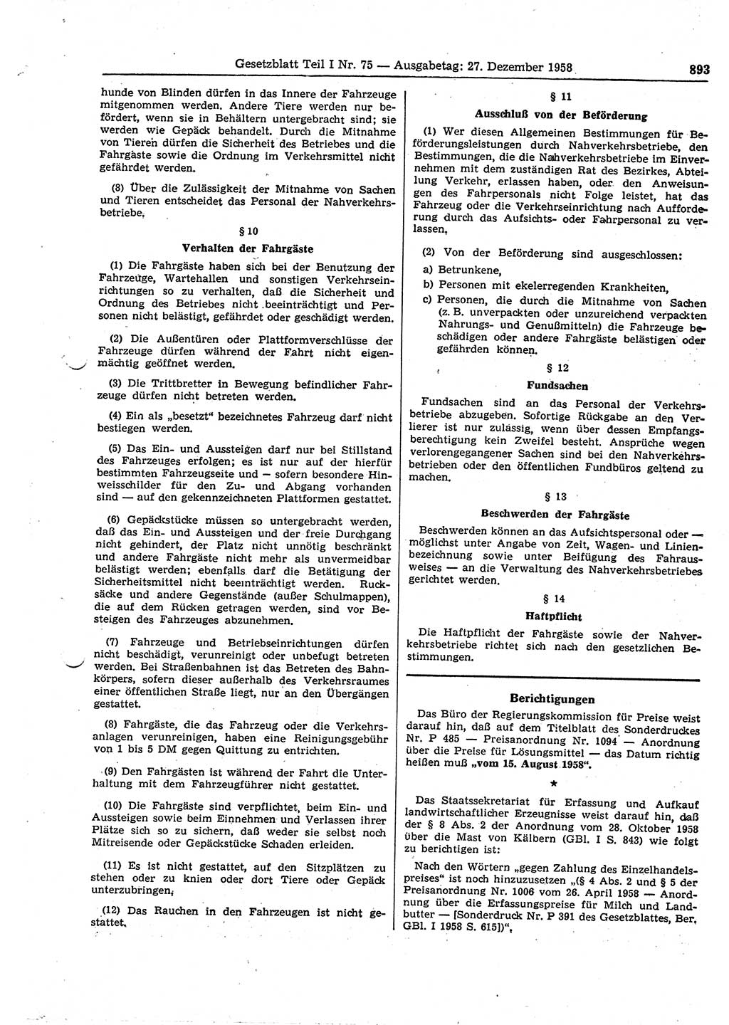 Gesetzblatt (GBl.) der Deutschen Demokratischen Republik (DDR) Teil Ⅰ 1958, Seite 893 (GBl. DDR Ⅰ 1958, S. 893)