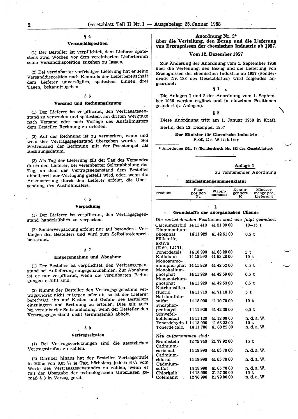 Gesetzblatt (GBl.) der Deutschen Demokratischen Republik (DDR) Teil ⅠⅠ 1958, Seite 2 (GBl. DDR ⅠⅠ 1958, S. 2)