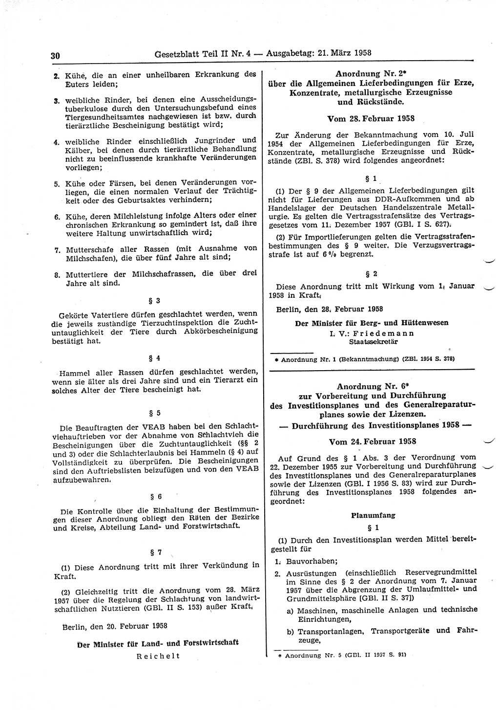 Gesetzblatt (GBl.) der Deutschen Demokratischen Republik (DDR) Teil ⅠⅠ 1958, Seite 30 (GBl. DDR ⅠⅠ 1958, S. 30)