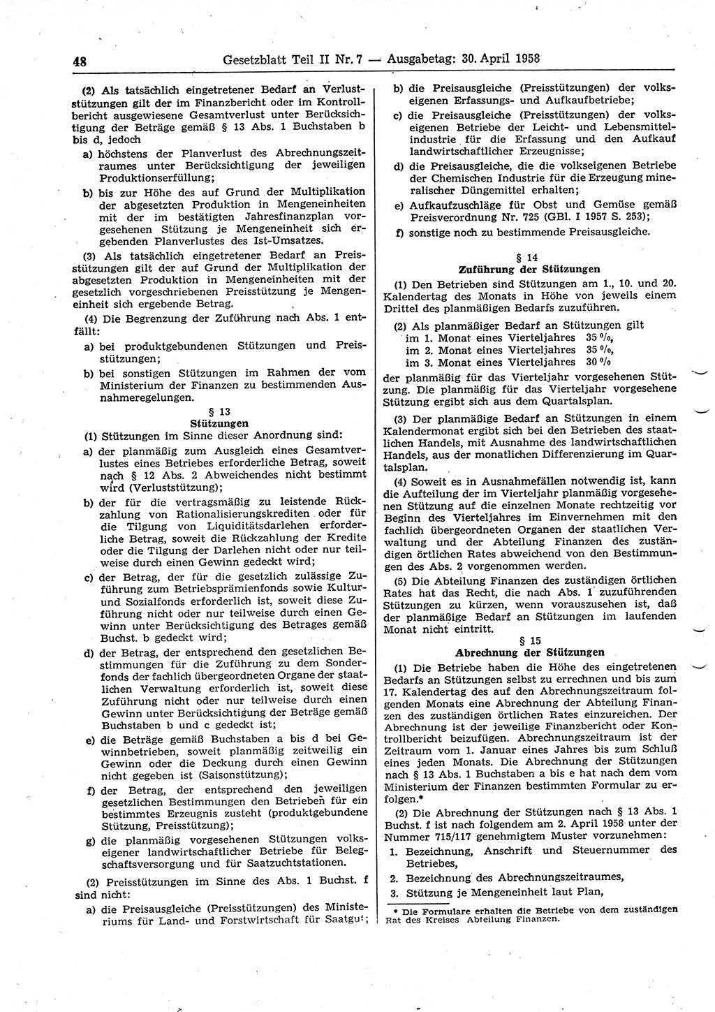 Gesetzblatt (GBl.) der Deutschen Demokratischen Republik (DDR) Teil ⅠⅠ 1958, Seite 48 (GBl. DDR ⅠⅠ 1958, S. 48)