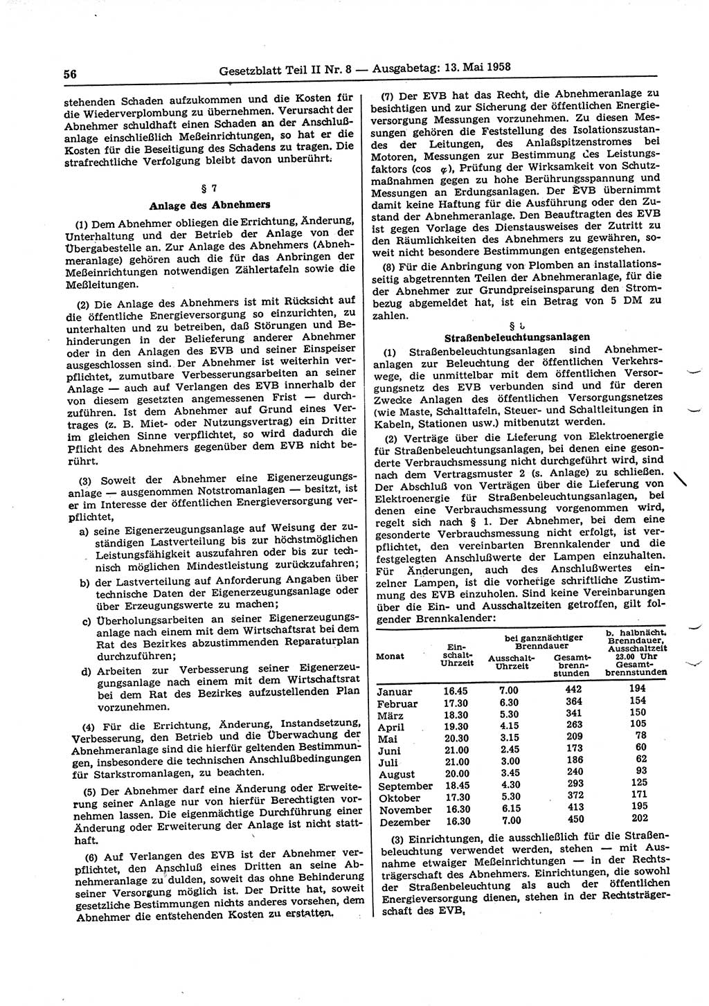 Gesetzblatt (GBl.) der Deutschen Demokratischen Republik (DDR) Teil ⅠⅠ 1958, Seite 56 (GBl. DDR ⅠⅠ 1958, S. 56)