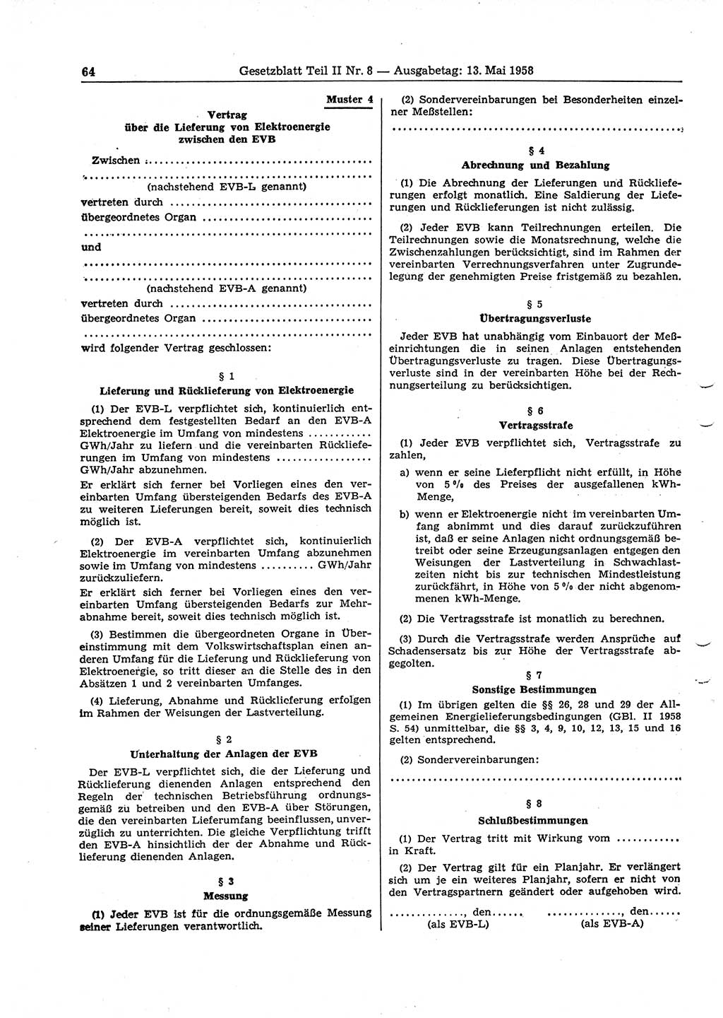 Gesetzblatt (GBl.) der Deutschen Demokratischen Republik (DDR) Teil ⅠⅠ 1958, Seite 64 (GBl. DDR ⅠⅠ 1958, S. 64)