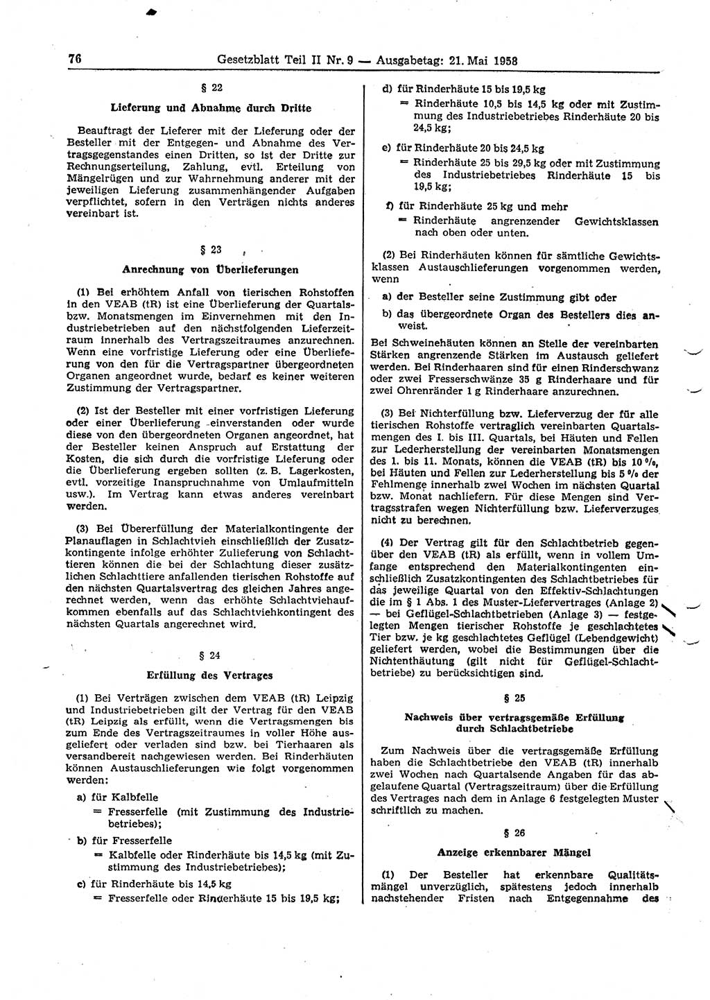 Gesetzblatt (GBl.) der Deutschen Demokratischen Republik (DDR) Teil ⅠⅠ 1958, Seite 76 (GBl. DDR ⅠⅠ 1958, S. 76)