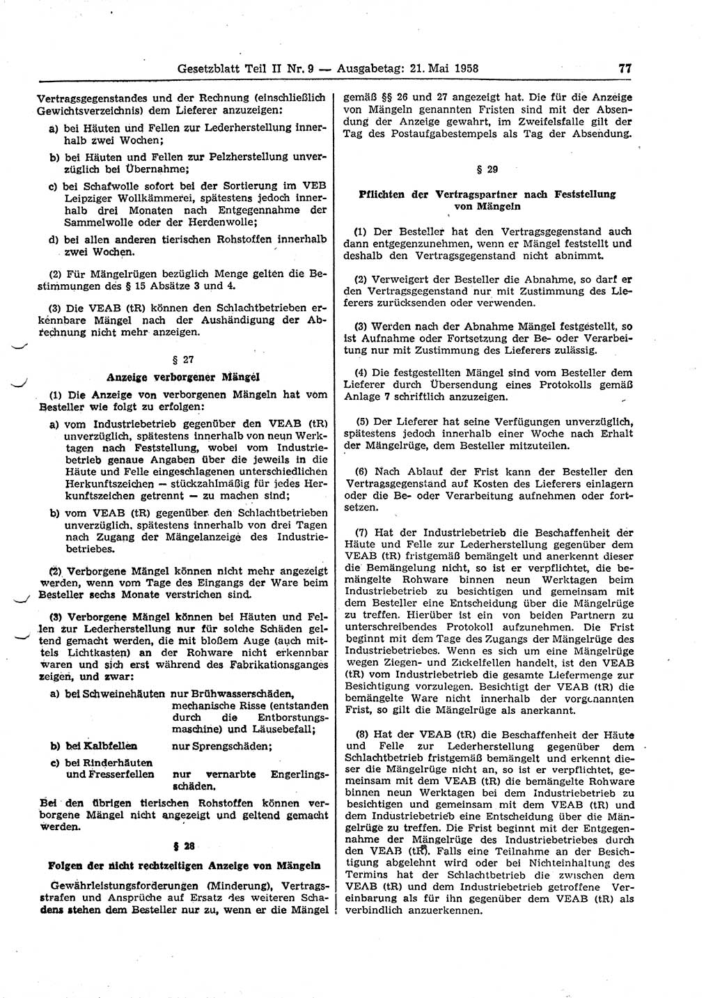 Gesetzblatt (GBl.) der Deutschen Demokratischen Republik (DDR) Teil ⅠⅠ 1958, Seite 77 (GBl. DDR ⅠⅠ 1958, S. 77)