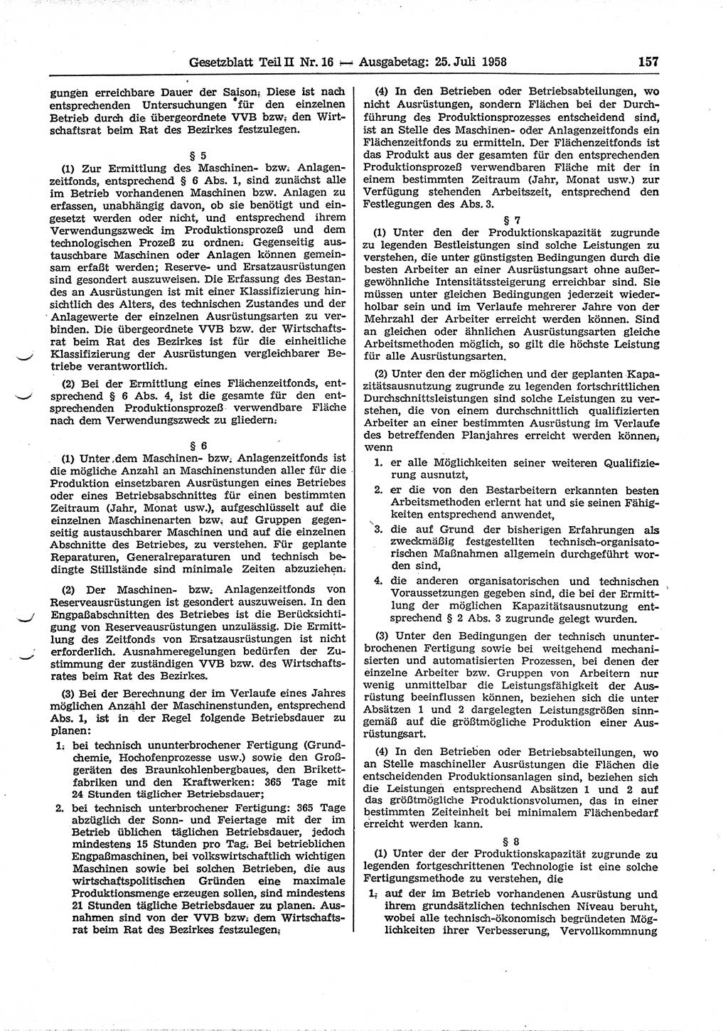 Gesetzblatt (GBl.) der Deutschen Demokratischen Republik (DDR) Teil ⅠⅠ 1958, Seite 157 (GBl. DDR ⅠⅠ 1958, S. 157)