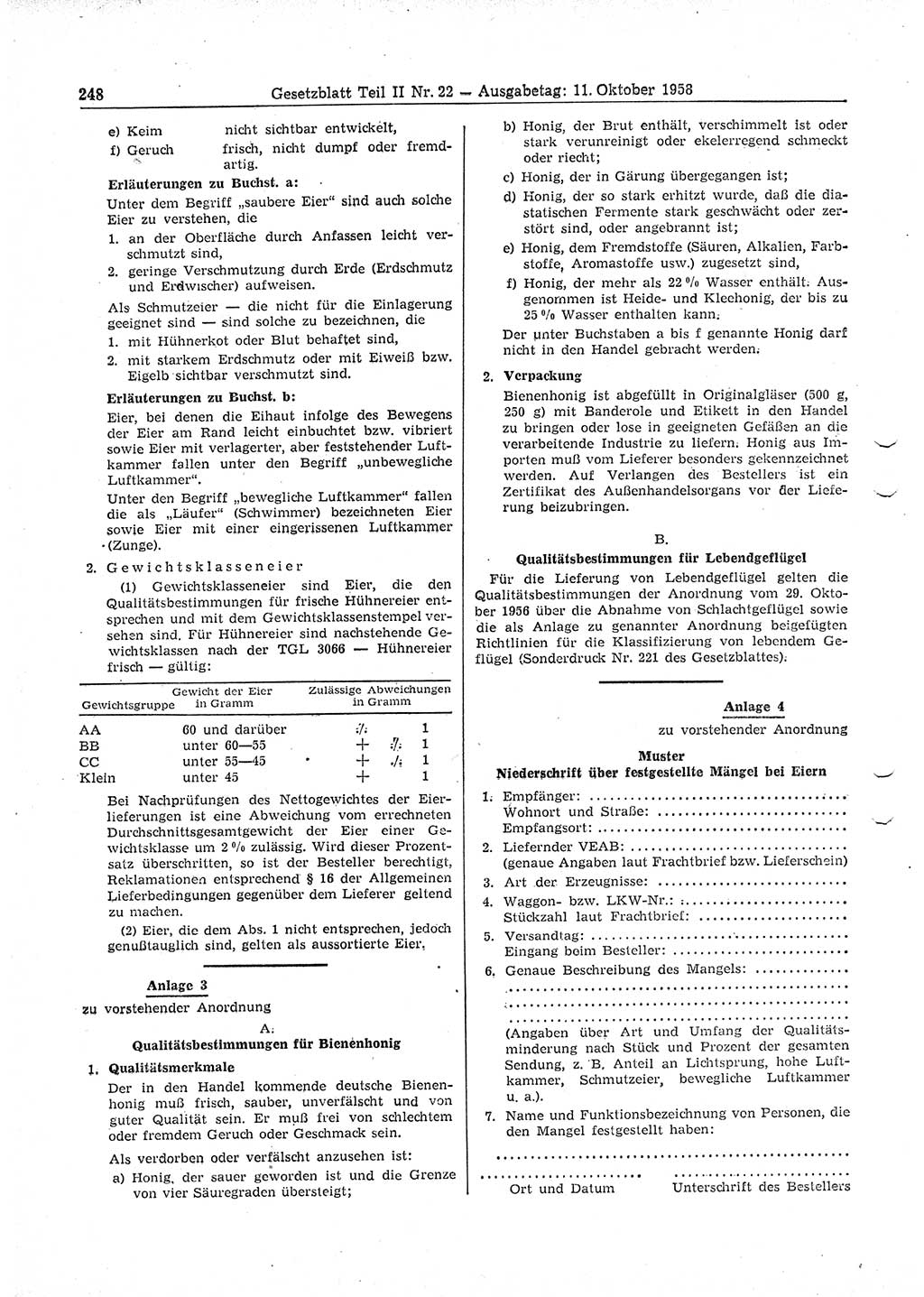 Gesetzblatt (GBl.) der Deutschen Demokratischen Republik (DDR) Teil ⅠⅠ 1958, Seite 248 (GBl. DDR ⅠⅠ 1958, S. 248)