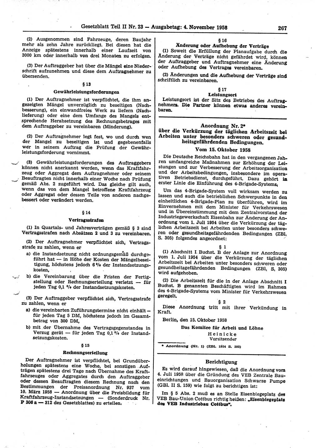 Gesetzblatt (GBl.) der Deutschen Demokratischen Republik (DDR) Teil ⅠⅠ 1958, Seite 267 (GBl. DDR ⅠⅠ 1958, S. 267)