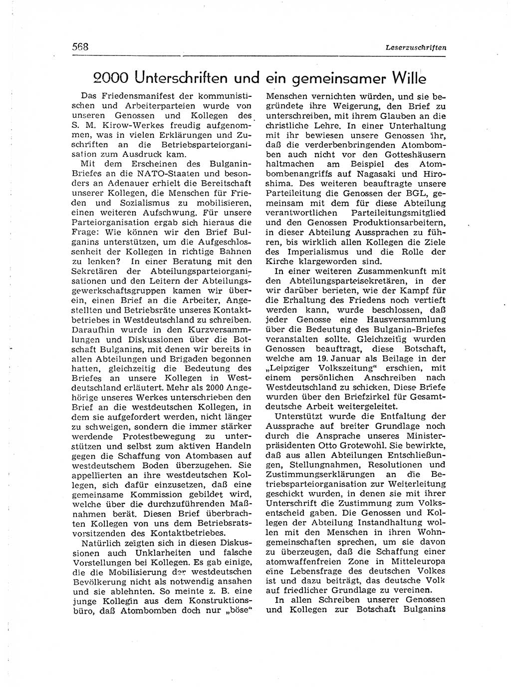 Neuer Weg (NW), Organ des Zentralkomitees (ZK) der SED (Sozialistische Einheitspartei Deutschlands) für Fragen des Parteiaufbaus und des Parteilebens, [Deutsche Demokratische Republik (DDR)] 13. Jahrgang 1958, Seite 568 (NW ZK SED DDR 1958, S. 568)