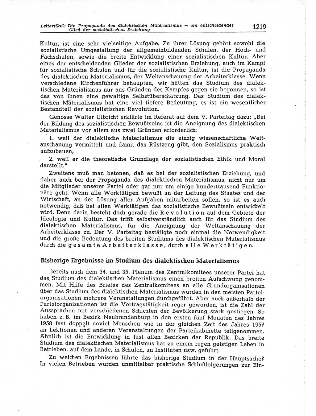 Neuer Weg (NW), Organ des Zentralkomitees (ZK) der SED (Sozialistische Einheitspartei Deutschlands) für Fragen des Parteiaufbaus und des Parteilebens, [Deutsche Demokratische Republik (DDR)] 13. Jahrgang 1958, Seite 1219 (NW ZK SED DDR 1958, S. 1219)