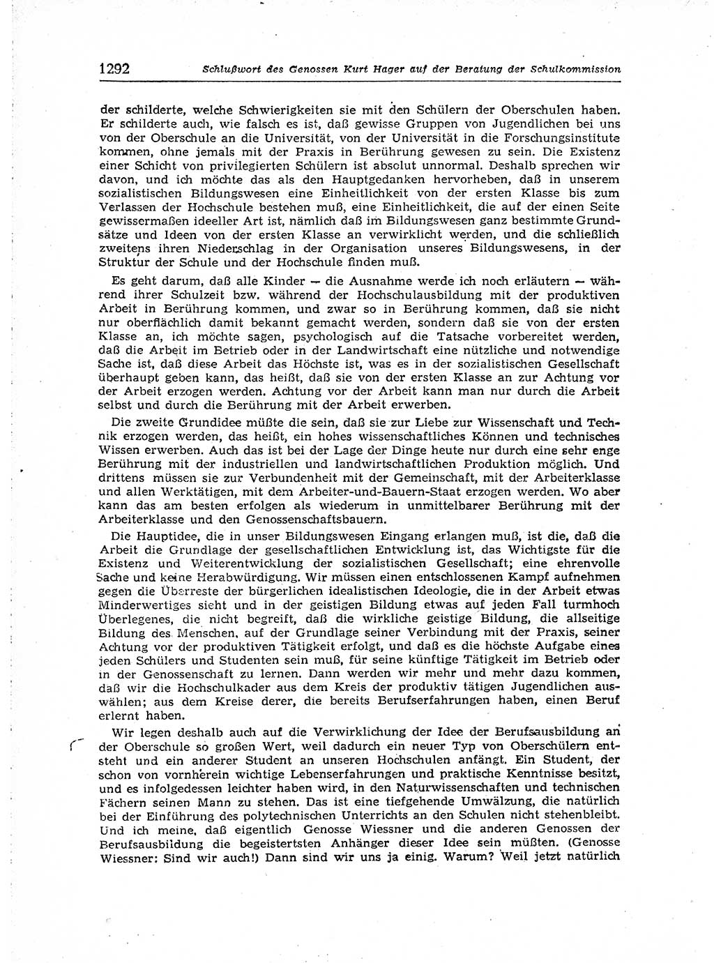 Neuer Weg (NW), Organ des Zentralkomitees (ZK) der SED (Sozialistische Einheitspartei Deutschlands) für Fragen des Parteiaufbaus und des Parteilebens, [Deutsche Demokratische Republik (DDR)] 13. Jahrgang 1958, Seite 1292 (NW ZK SED DDR 1958, S. 1292)