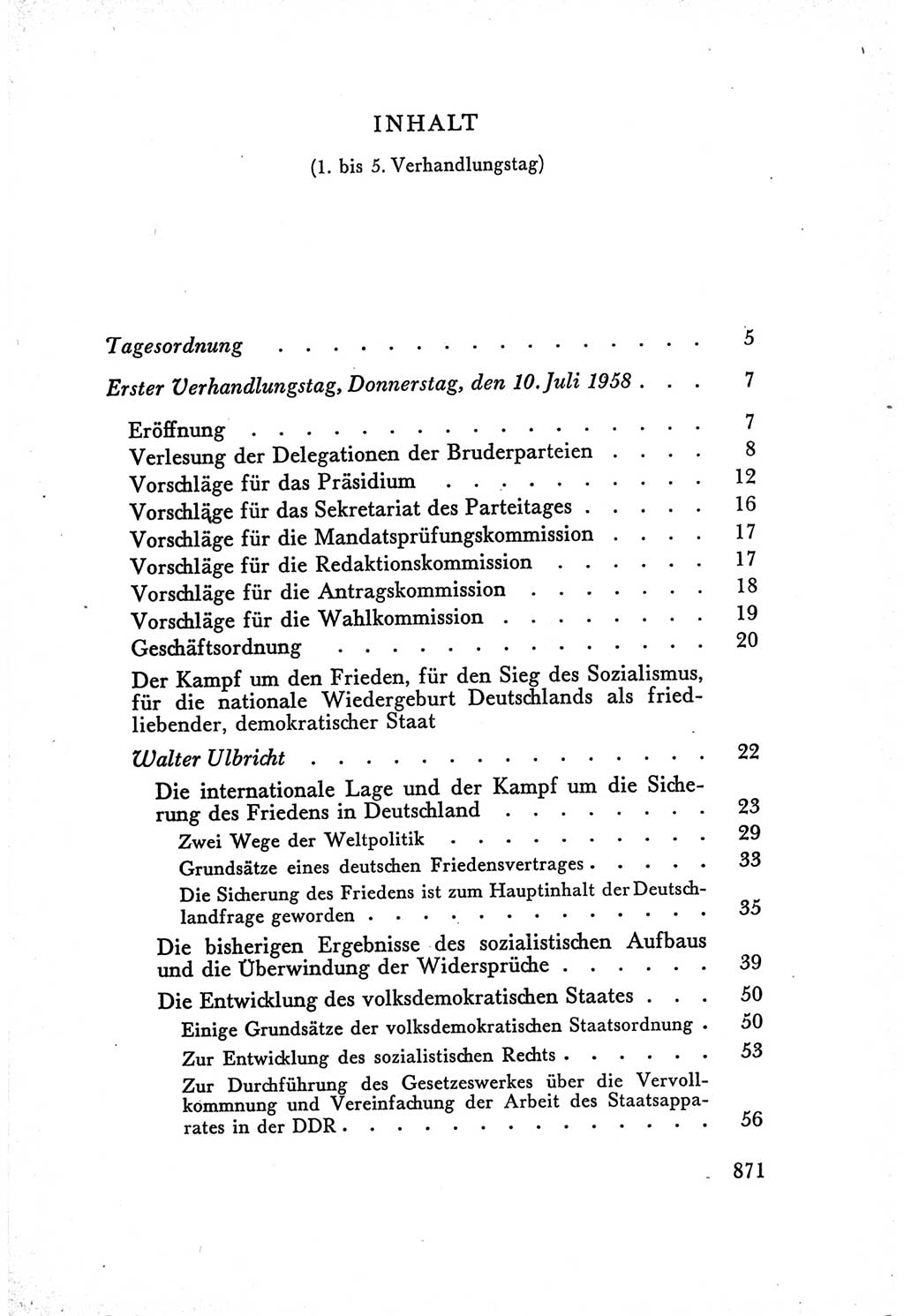 Protokoll der Verhandlungen des Ⅴ. Parteitages der Sozialistischen Einheitspartei Deutschlands (SED) [Deutsche Demokratische Republik (DDR)] 1958, Seite 871