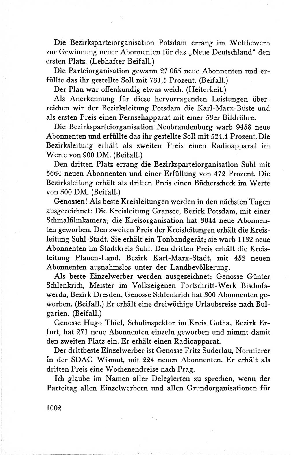 Protokoll der Verhandlungen des Ⅴ. Parteitages der Sozialistischen Einheitspartei Deutschlands (SED) [Deutsche Demokratische Republik (DDR)] 1958, Seite 1002