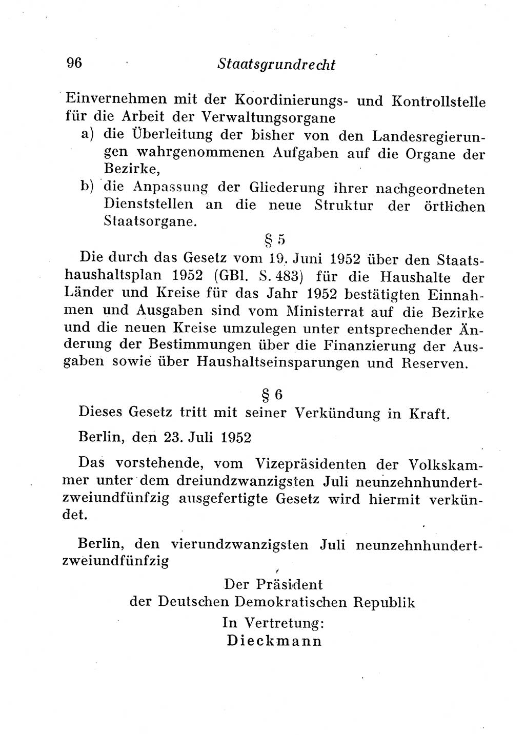 Staats- und verwaltungsrechtliche Gesetze der Deutschen Demokratischen Republik (DDR) 1958, Seite 96 (StVerwR Ges. DDR 1958, S. 96)