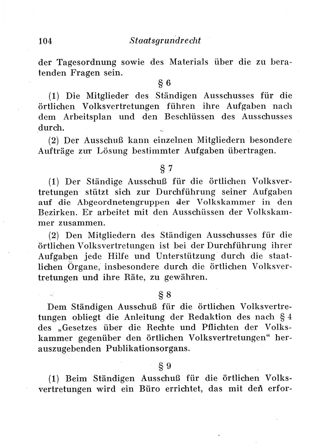 Staats- und verwaltungsrechtliche Gesetze der Deutschen Demokratischen Republik (DDR) 1958, Seite 104 (StVerwR Ges. DDR 1958, S. 104)