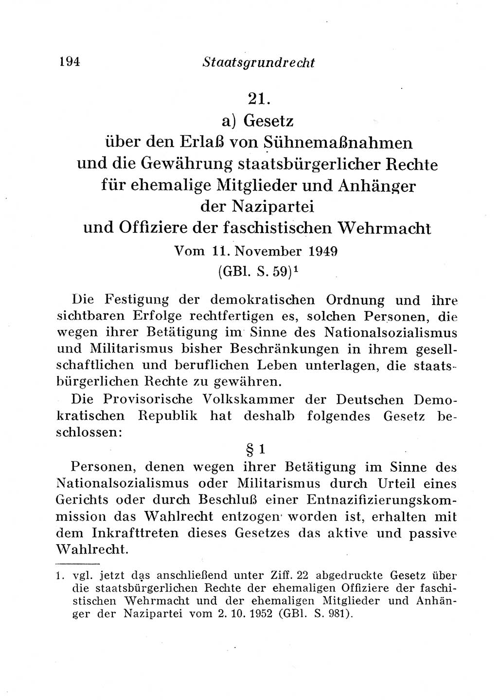 Staats- und verwaltungsrechtliche Gesetze der Deutschen Demokratischen Republik (DDR) 1958, Seite 194 (StVerwR Ges. DDR 1958, S. 194)