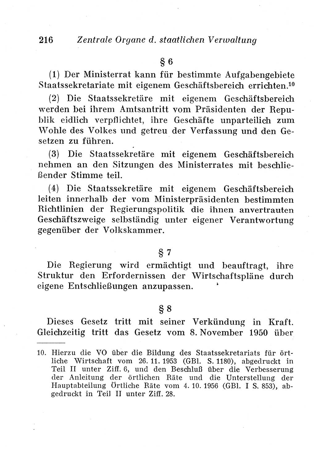 Staats- und verwaltungsrechtliche Gesetze der Deutschen Demokratischen Republik (DDR) 1958, Seite 216 (StVerwR Ges. DDR 1958, S. 216)