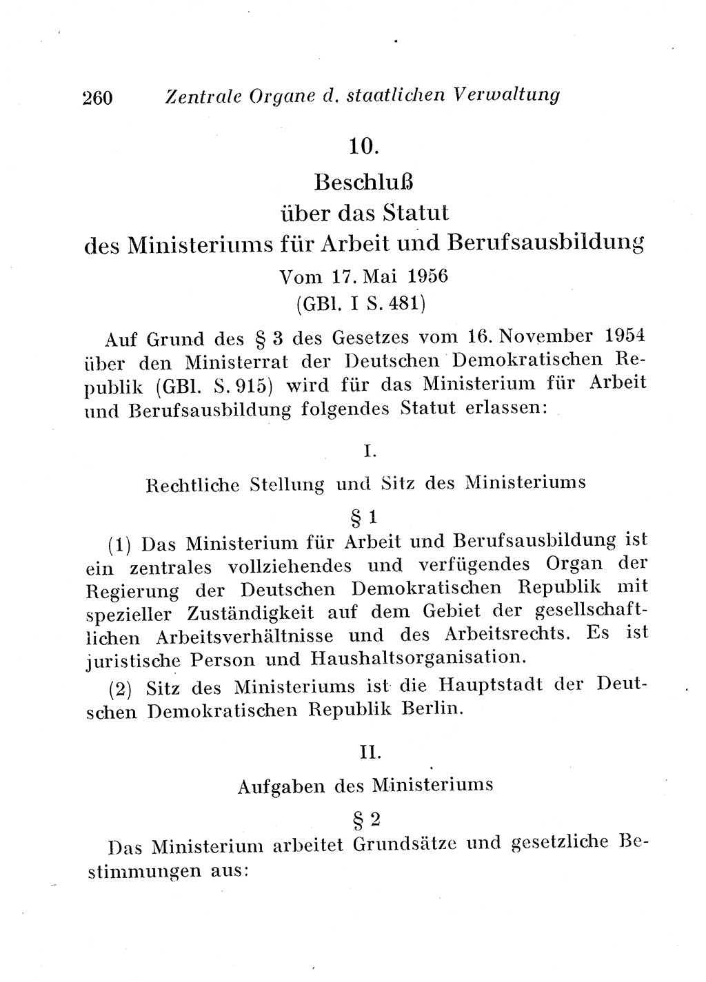 Staats- und verwaltungsrechtliche Gesetze der Deutschen Demokratischen Republik (DDR) 1958, Seite 260 (StVerwR Ges. DDR 1958, S. 260)