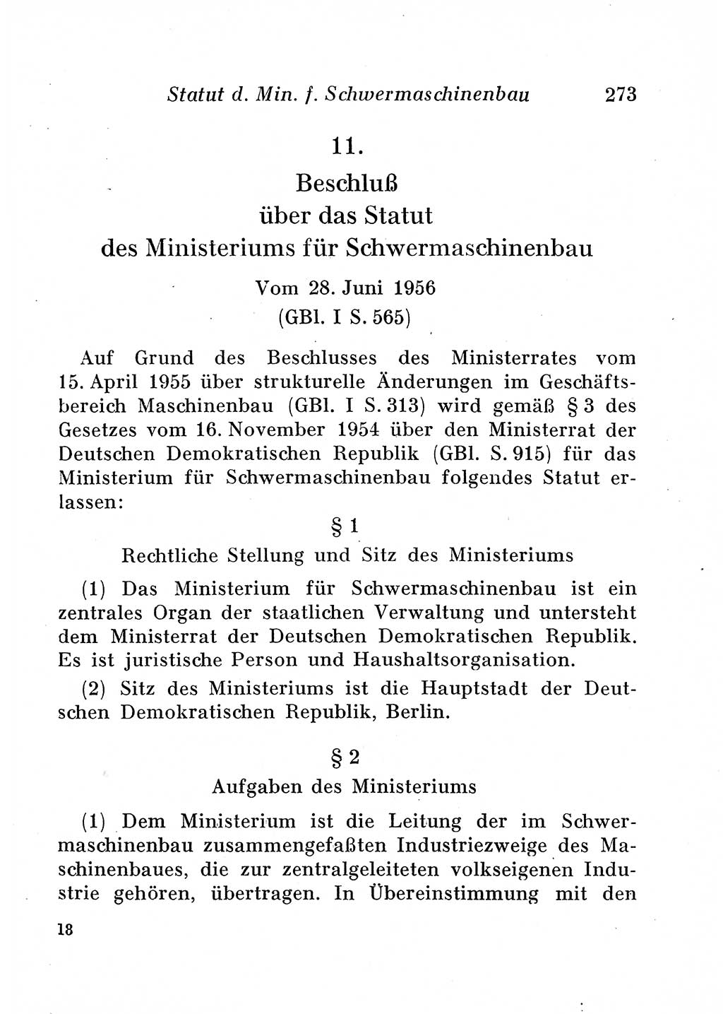 Staats- und verwaltungsrechtliche Gesetze der Deutschen Demokratischen Republik (DDR) 1958, Seite 273 (StVerwR Ges. DDR 1958, S. 273)