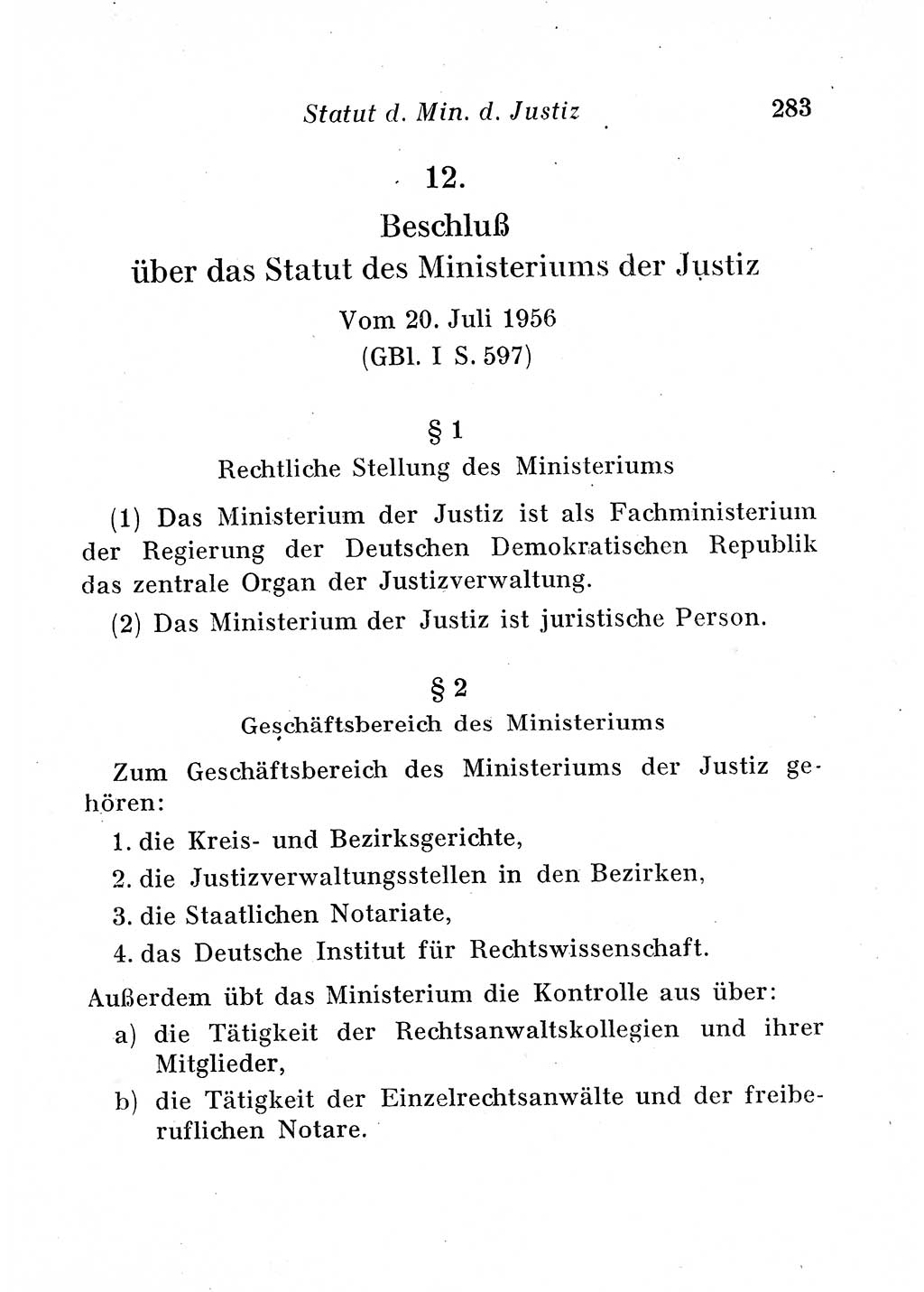 Staats- und verwaltungsrechtliche Gesetze der Deutschen Demokratischen Republik (DDR) 1958, Seite 283 (StVerwR Ges. DDR 1958, S. 283)