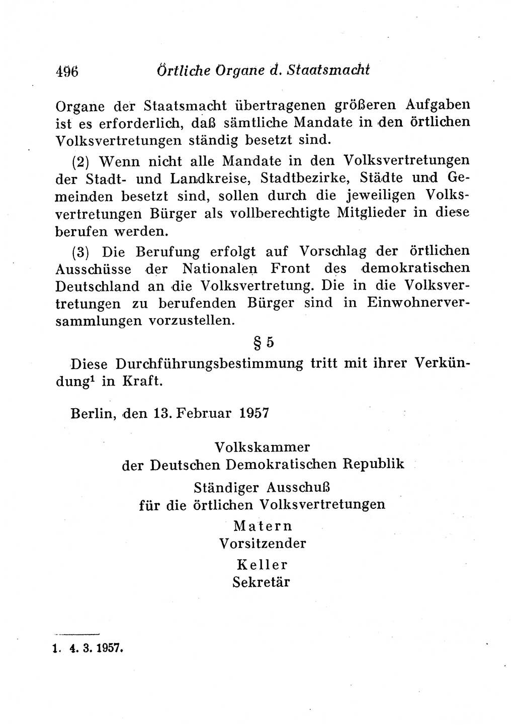 Staats- und verwaltungsrechtliche Gesetze der Deutschen Demokratischen Republik (DDR) 1958, Seite 496 (StVerwR Ges. DDR 1958, S. 496)