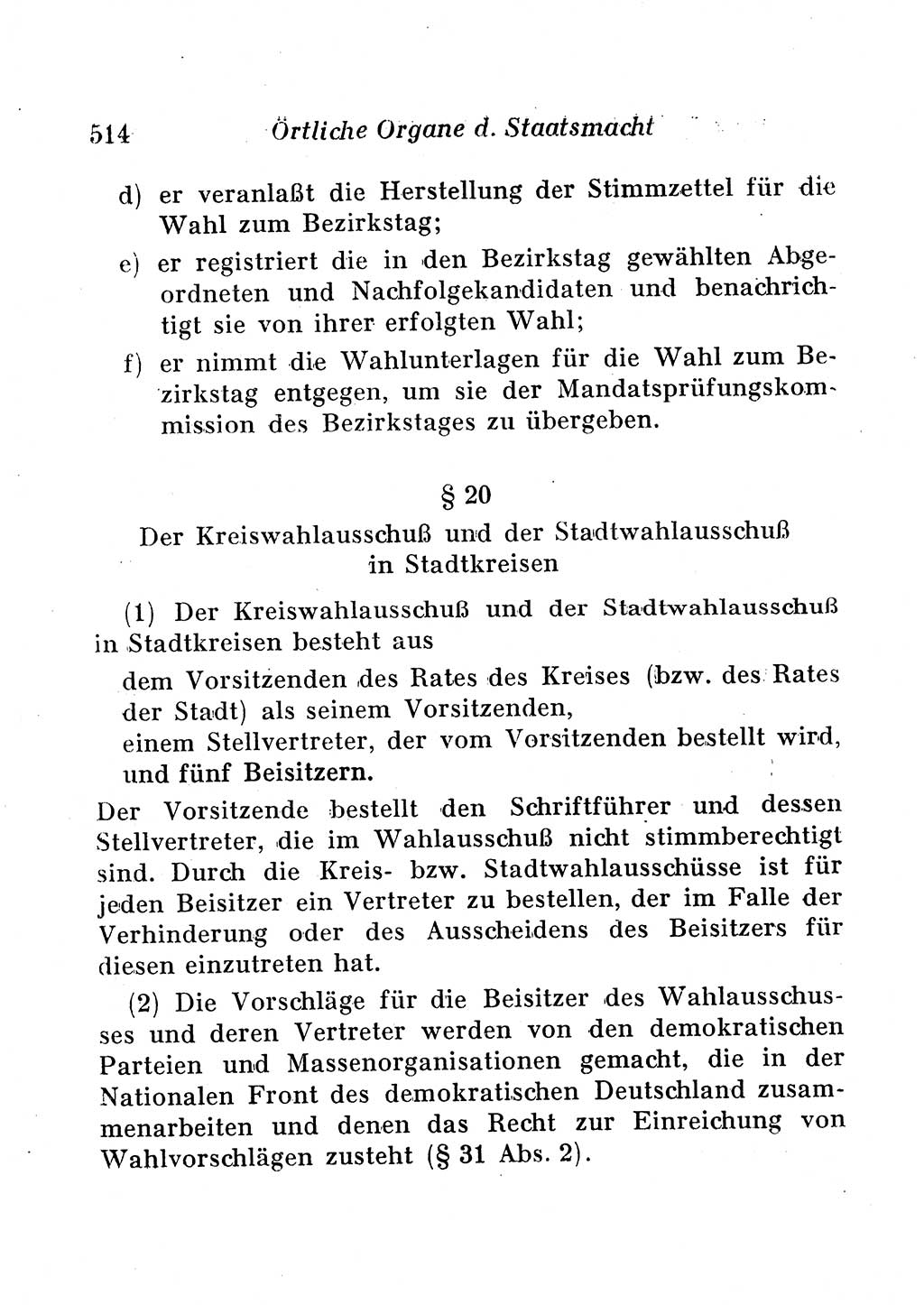 Staats- und verwaltungsrechtliche Gesetze der Deutschen Demokratischen Republik (DDR) 1958, Seite 514 (StVerwR Ges. DDR 1958, S. 514)
