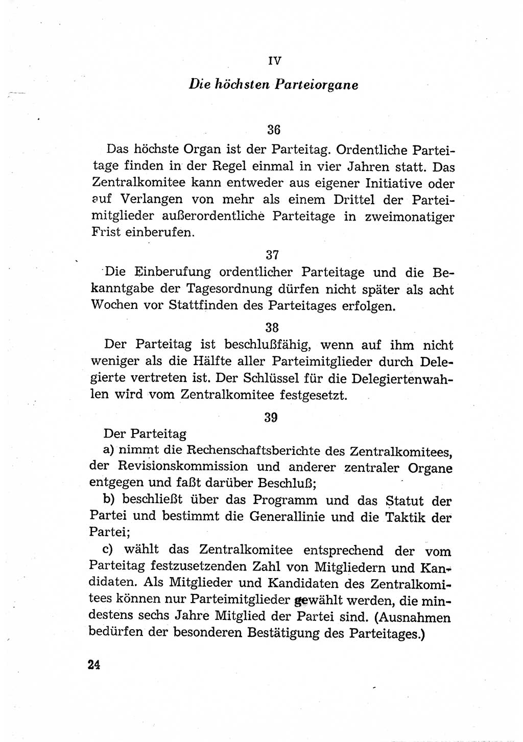 Statut der Sozialistischen Einheitspartei Deutschlands (SED) [Deutsche Demokratische Republik (DDR)] 1958, Seite 24 (St. SED DDR 1958, S. 24)