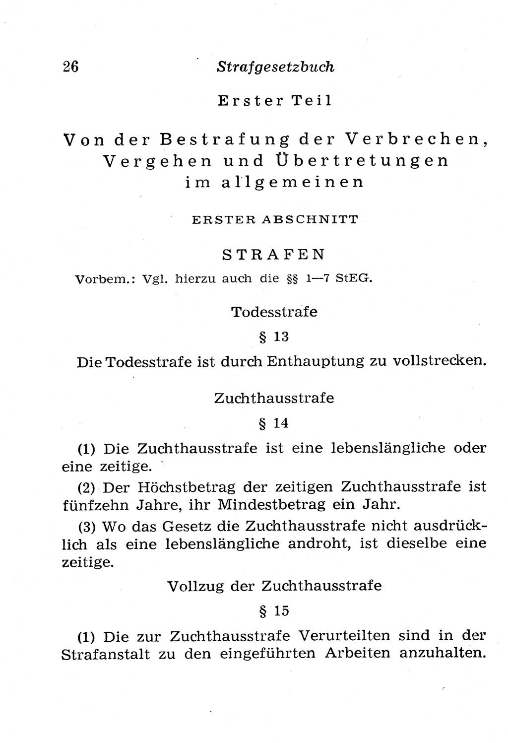 Strafgesetzbuch (StGB) und andere Strafgesetze [Deutsche Demokratische Republik (DDR)] 1958, Seite 26 (StGB Strafges. DDR 1958, S. 26)
