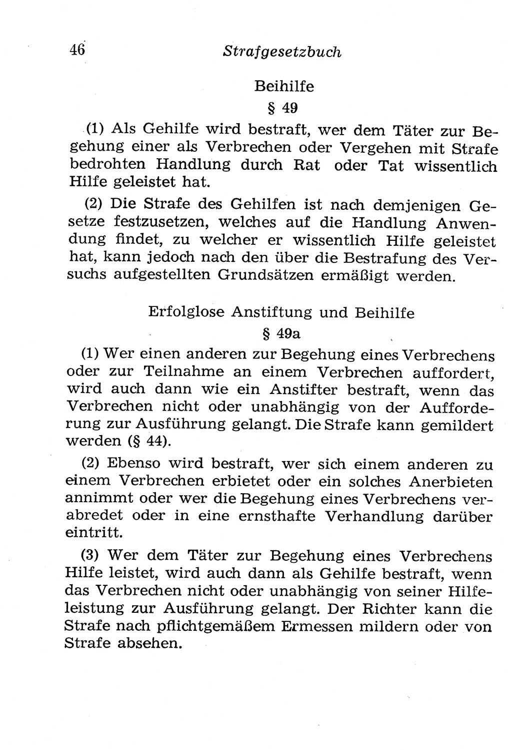 Strafgesetzbuch (StGB) und andere Strafgesetze [Deutsche Demokratische Republik (DDR)] 1958, Seite 46 (StGB Strafges. DDR 1958, S. 46)