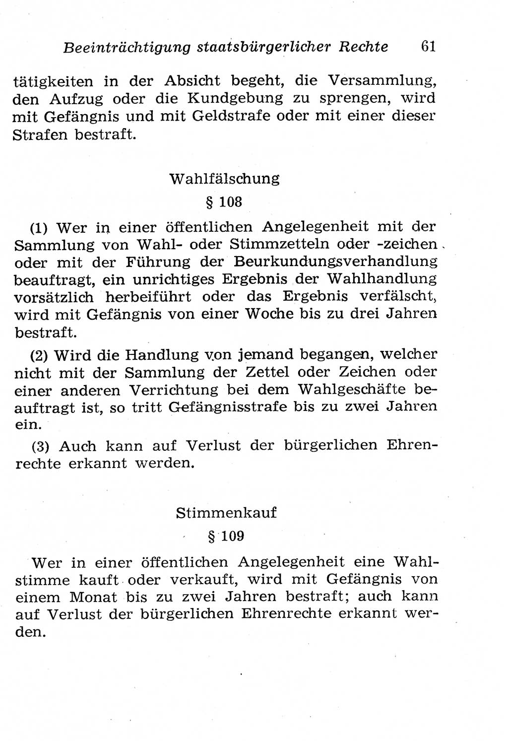 Strafgesetzbuch (StGB) und andere Strafgesetze [Deutsche Demokratische Republik (DDR)] 1958, Seite 61 (StGB Strafges. DDR 1958, S. 61)