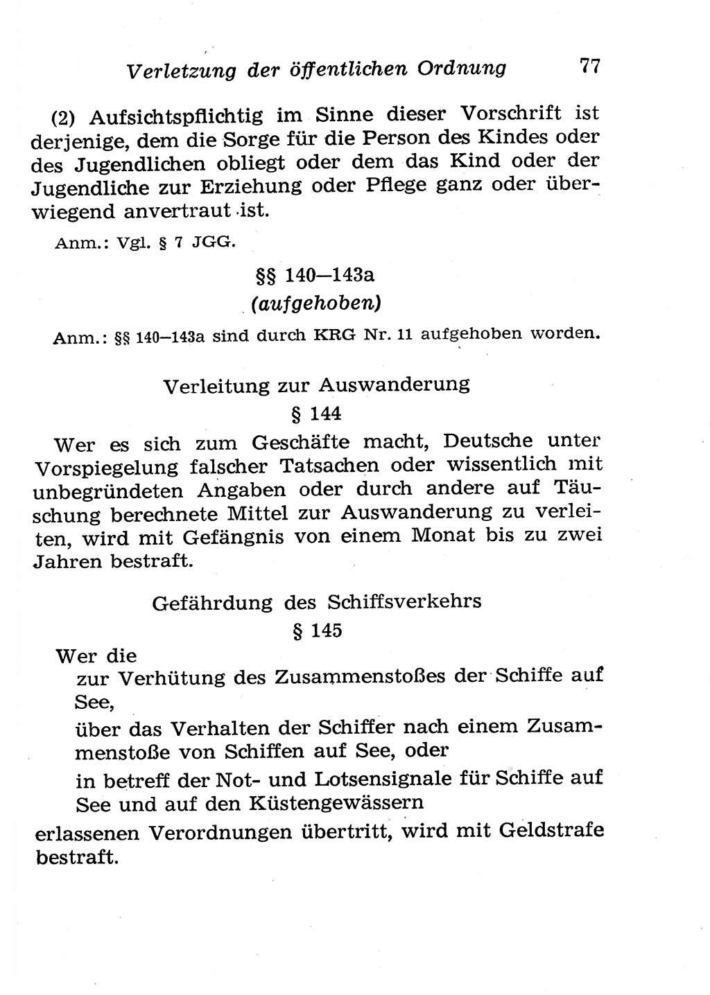 Strafgesetzbuch (StGB) und andere Strafgesetze [Deutsche Demokratische Republik (DDR)] 1958, Seite 77 (StGB Strafges. DDR 1958, S. 77)