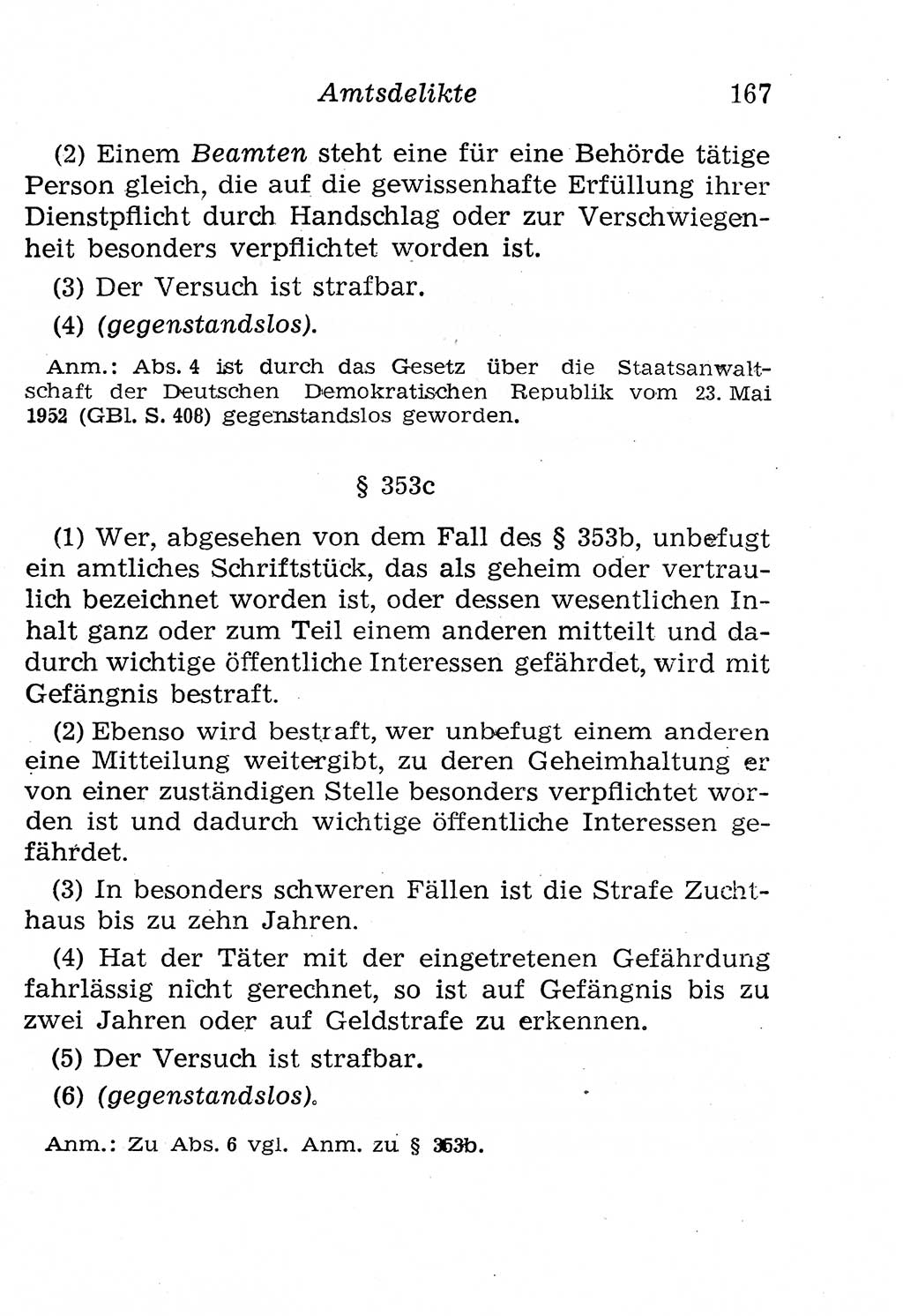 Strafgesetzbuch (StGB) und andere Strafgesetze [Deutsche Demokratische Republik (DDR)] 1958, Seite 167 (StGB Strafges. DDR 1958, S. 167)