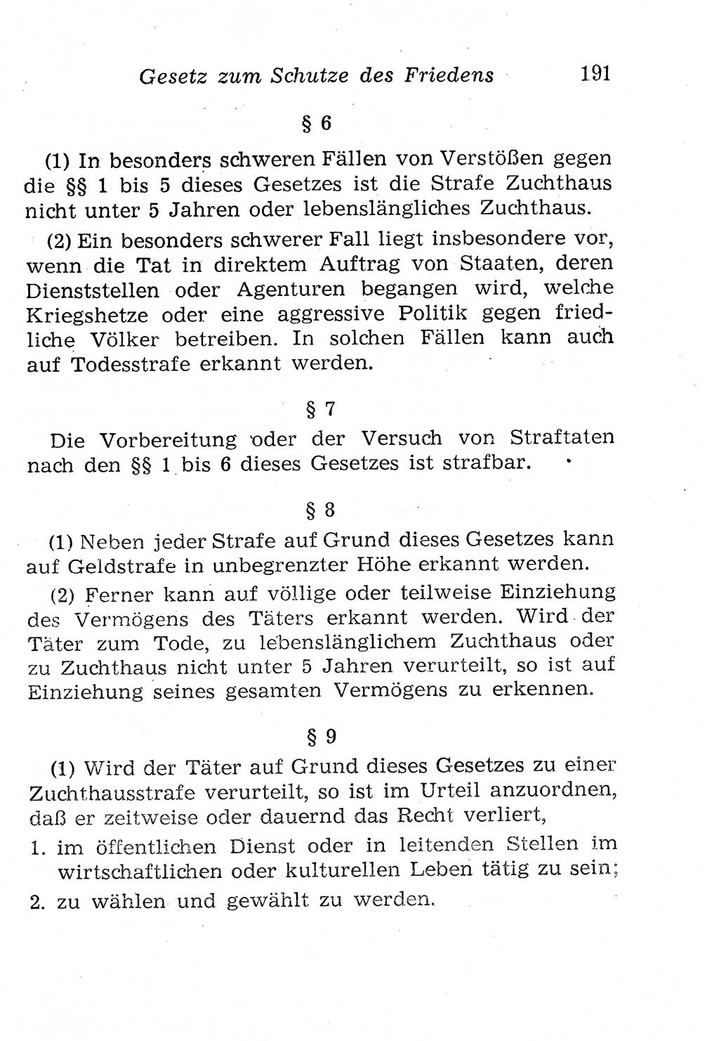 Strafgesetzbuch (StGB) und andere Strafgesetze [Deutsche Demokratische Republik (DDR)] 1958, Seite 191 (StGB Strafges. DDR 1958, S. 191)