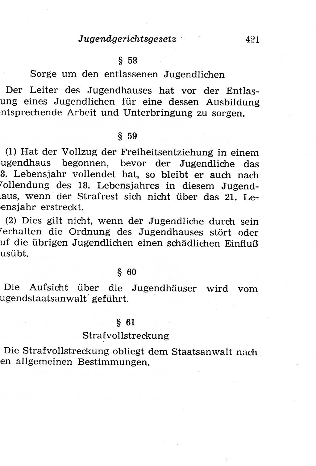 Strafgesetzbuch (StGB) und andere Strafgesetze [Deutsche Demokratische Republik (DDR)] 1958, Seite 421 (StGB Strafges. DDR 1958, S. 421)