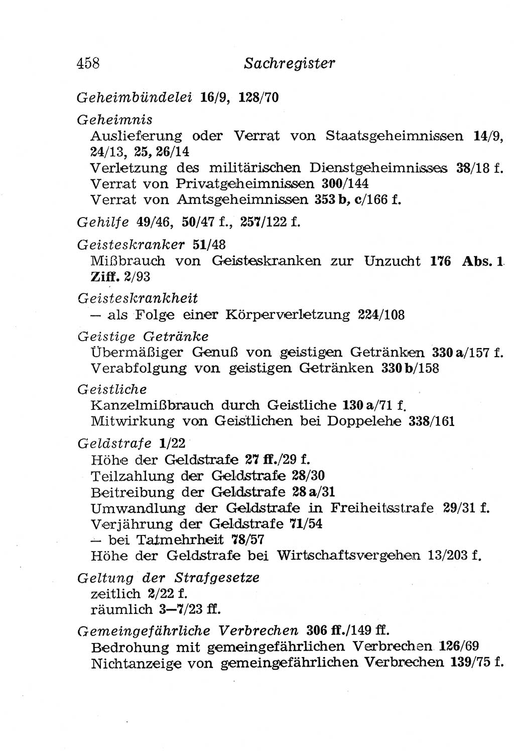 Strafgesetzbuch (StGB) und andere Strafgesetze [Deutsche Demokratische Republik (DDR)] 1958, Seite 458 (StGB Strafges. DDR 1958, S. 458)