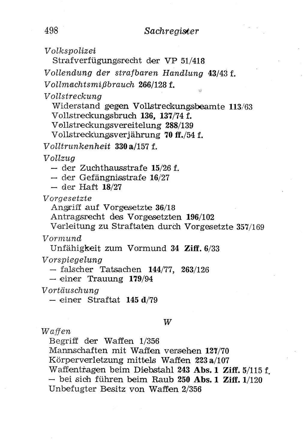 Strafgesetzbuch (StGB) und andere Strafgesetze [Deutsche Demokratische Republik (DDR)] 1958, Seite 498 (StGB Strafges. DDR 1958, S. 498)