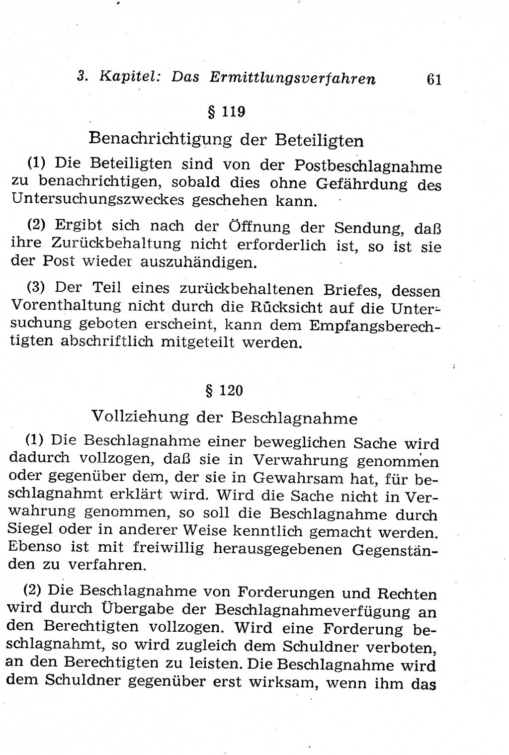 Strafprozeßordnung (StPO), Gerichtsverfassungsgesetz (GVG), Staatsanwaltsgesetz (StAG), Jugendgerichtsgesetz (JGG) und Strafregistergesetz (StRegG) [Deutsche Demokratische Republik (DDR)] 1958, Seite 61 (StPO GVG StAG JGG StRegG DDR 1958, S. 61)