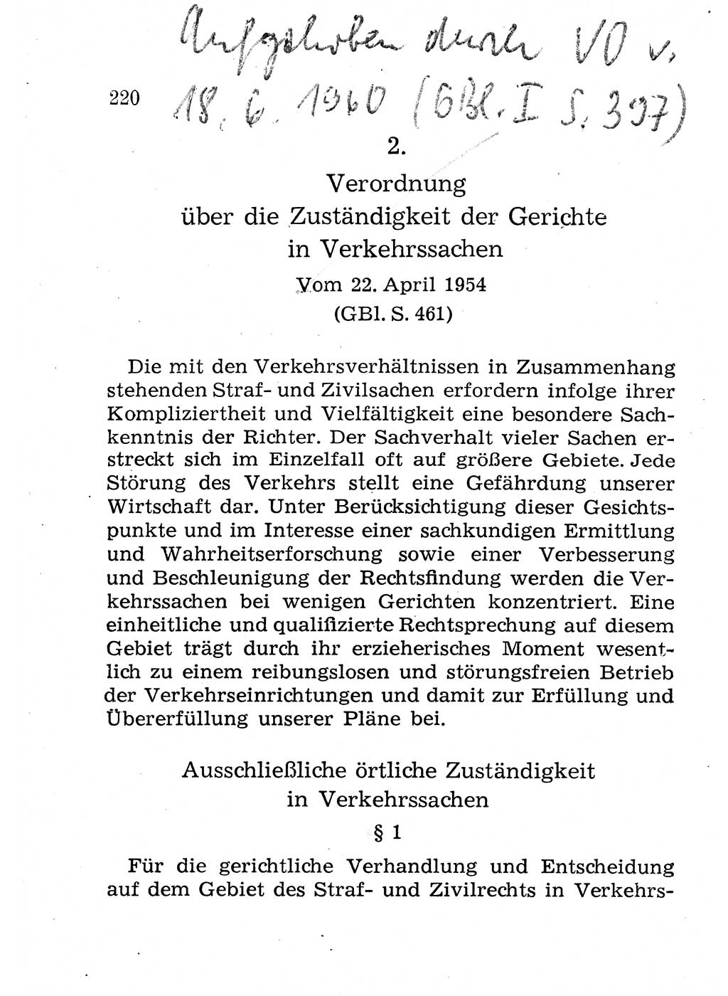 Strafprozeßordnung (StPO), Gerichtsverfassungsgesetz (GVG), Staatsanwaltsgesetz (StAG), Jugendgerichtsgesetz (JGG) und Strafregistergesetz (StRegG) [Deutsche Demokratische Republik (DDR)] 1958, Seite 220 (StPO GVG StAG JGG StRegG DDR 1958, S. 220)