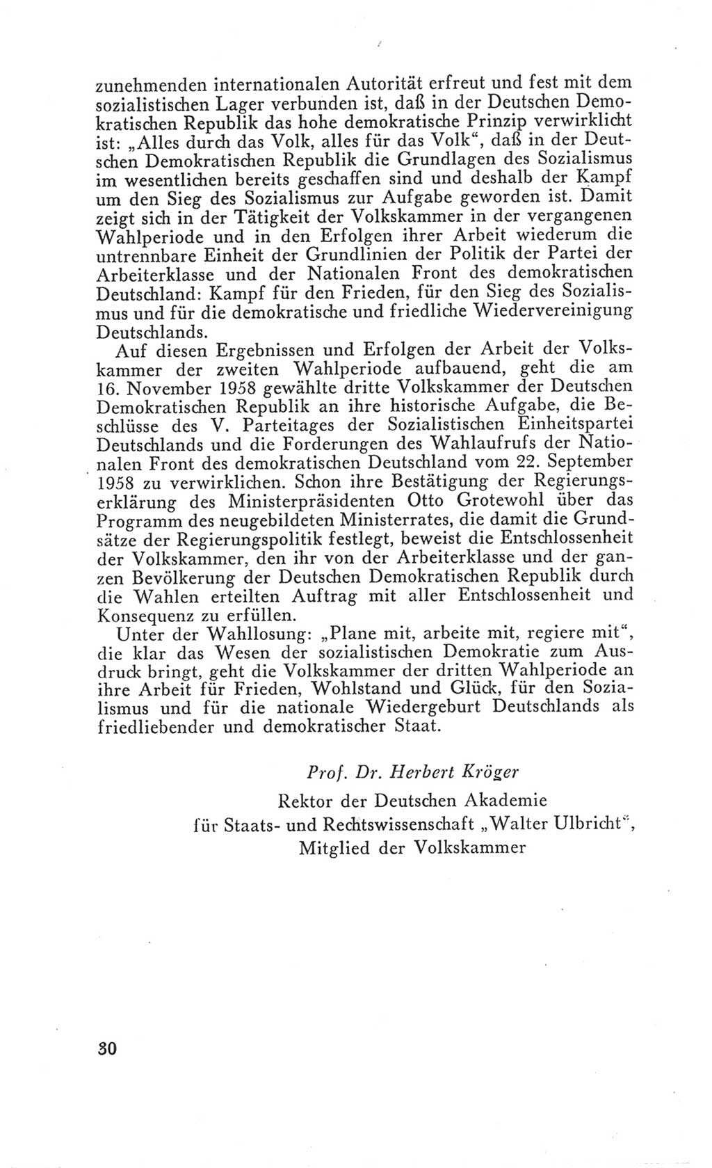 Handbuch der Volkskammer (VK) der Deutschen Demokratischen Republik (DDR), 3. Wahlperiode 1958-1963, Seite 30 (Hdb. VK. DDR 3. WP. 1958-1963, S. 30)