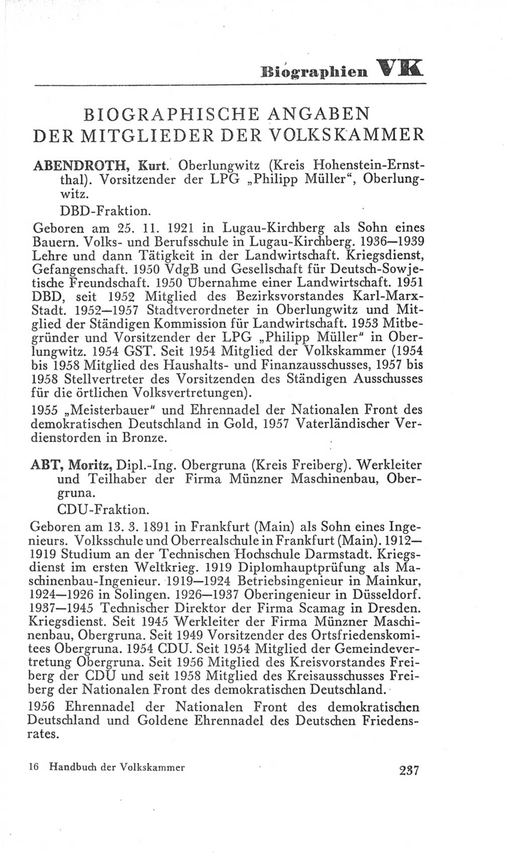 Handbuch der Volkskammer (VK) der Deutschen Demokratischen Republik (DDR), 3. Wahlperiode 1958-1963, Seite 237 (Hdb. VK. DDR 3. WP. 1958-1963, S. 237)